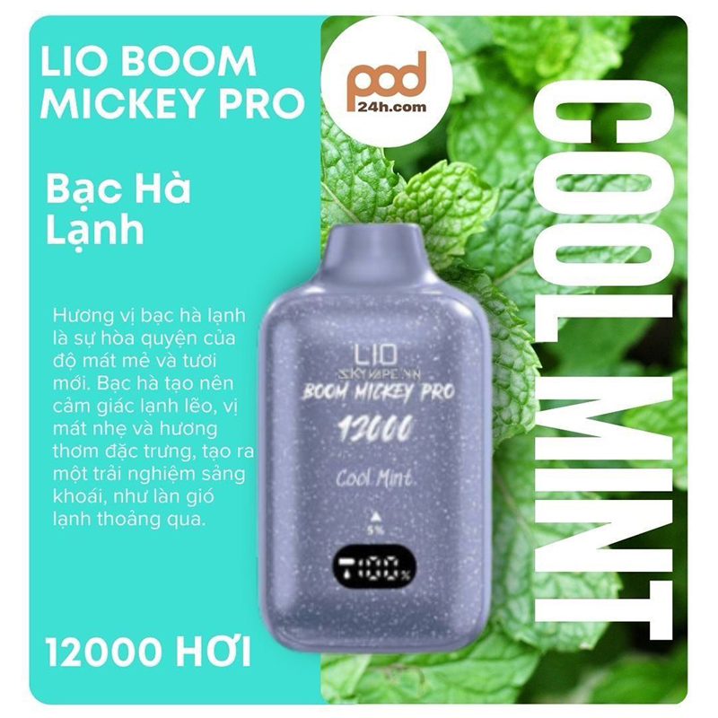 Lio Bom micky pro 12000 Hơi Pod 1 Lần Sạc lại được