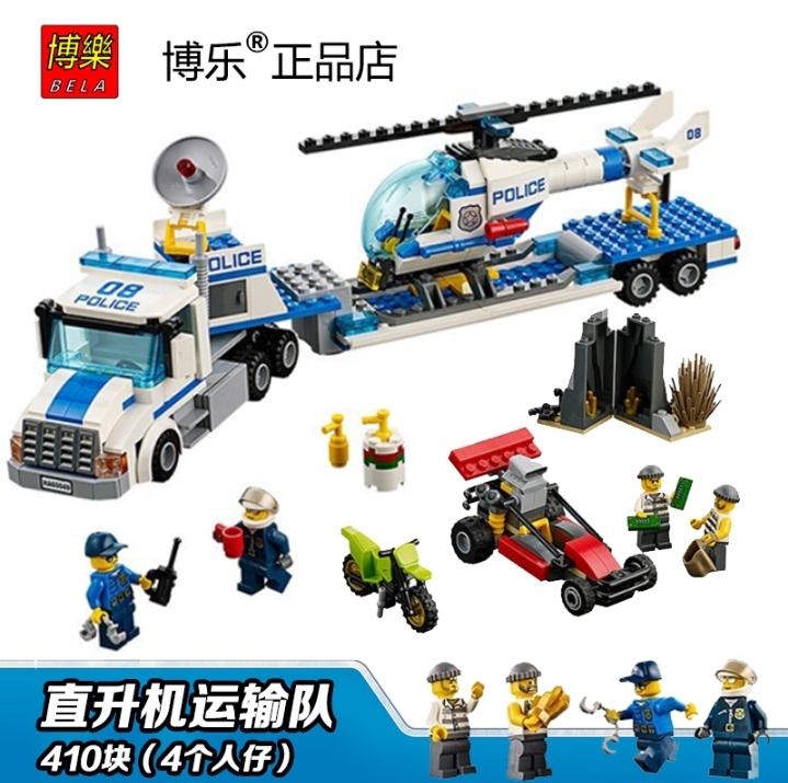 Lắp ráp Lego uban Xe Tải Cảnh Sát vận chuyển máy bay trực thăng 410 miếng ghép - Bela 10422