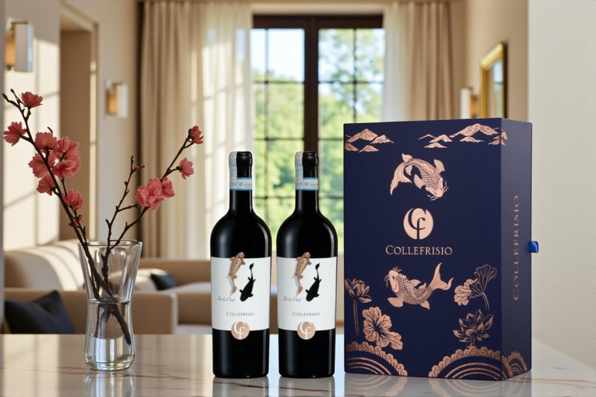 Hộp quà rượu vang Cá Chép Vàng 2 chai chính hãng