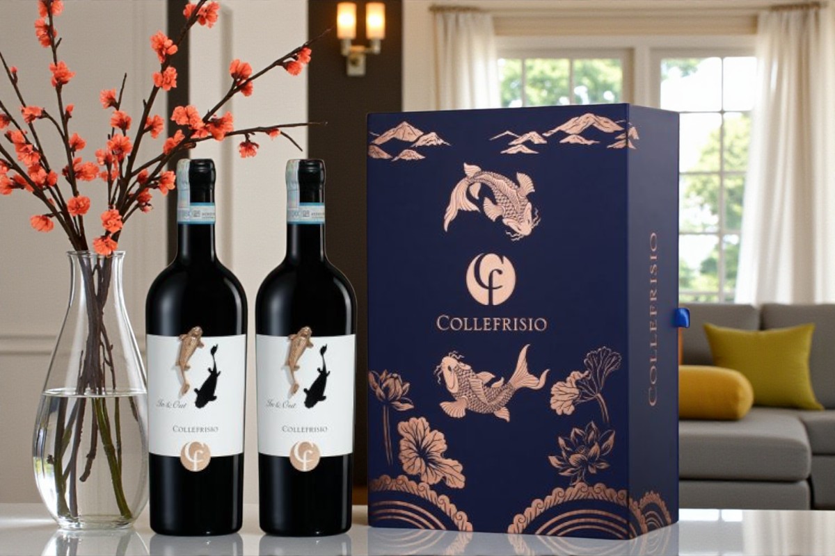 Hộp quà rượu vang Cá Chép Vàng 2 chai chính hãng