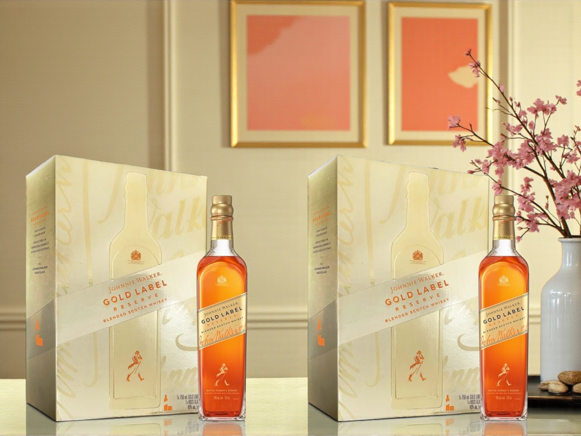 Hai hộp rượu Johnnie Walker Gold Label Reserve hộp quà Tết 2026