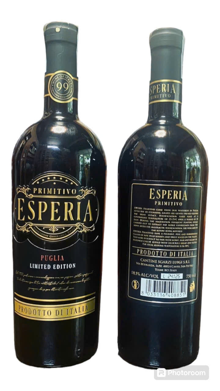 Rươu vang Ý Esperia Primitivo puglia limited Edition