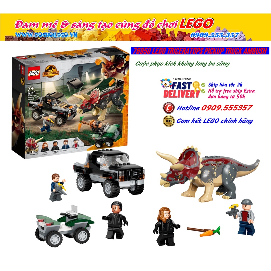76950 LEGO Jurassic WorldTriceratops Pickup Truck Ambush - Thế giới khủng long Cuộc phục kích khủng long ba sừng