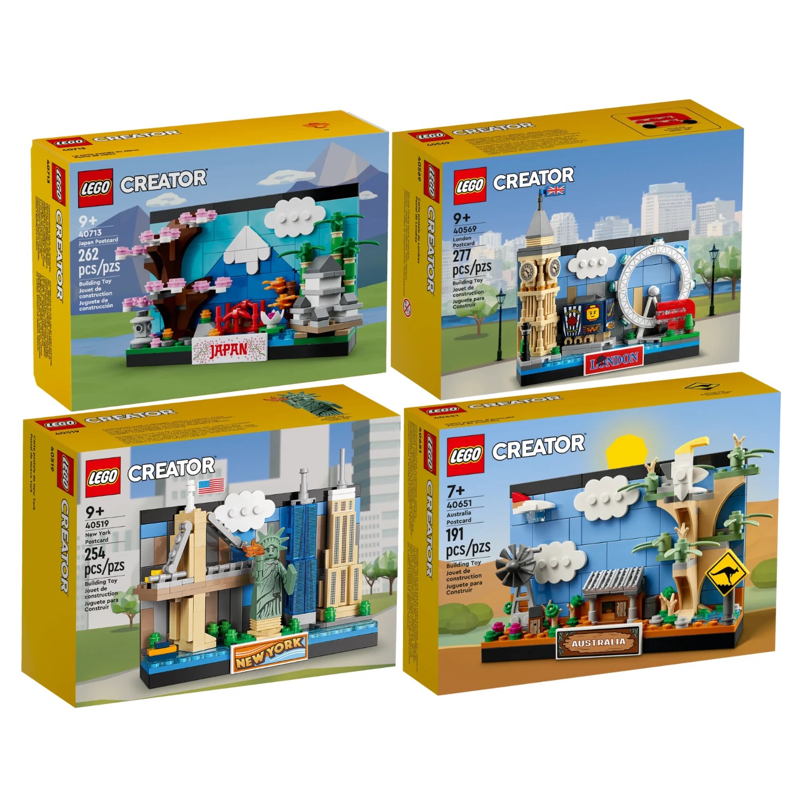 40654, 40519, 40568, 40569 LEGO Creator Paris, London, New york, Beijing Postcards - Bưu thiếp địa danh nước Anh, Pháp