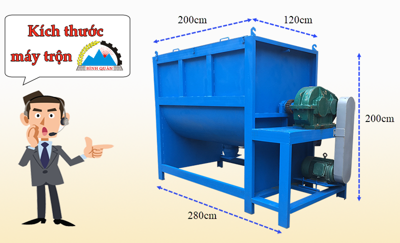 kích thước máy trộn bột công nghiệp