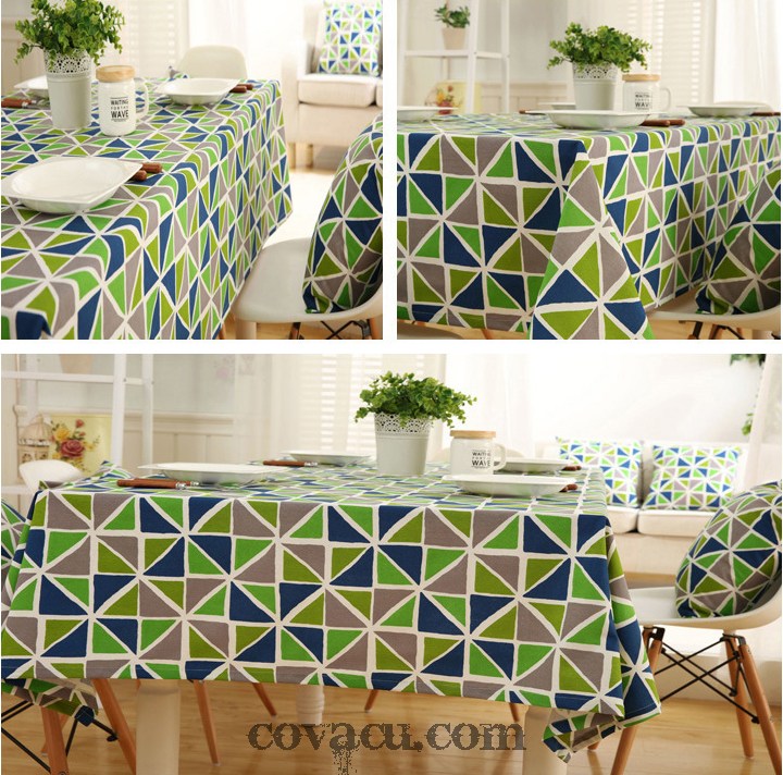 Vải canvas họa tiết tam giác xanh