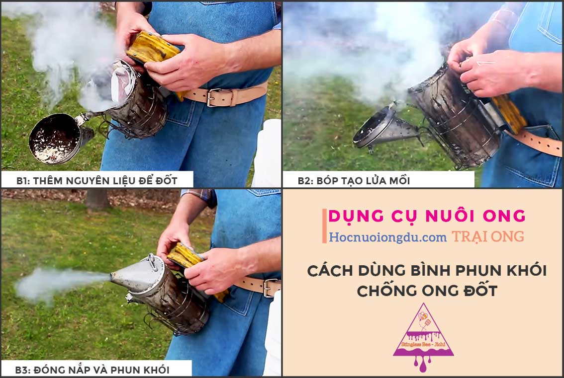 Dụng cụ cần thiết để nuôi ong và cách dùng bình xịt phun khói