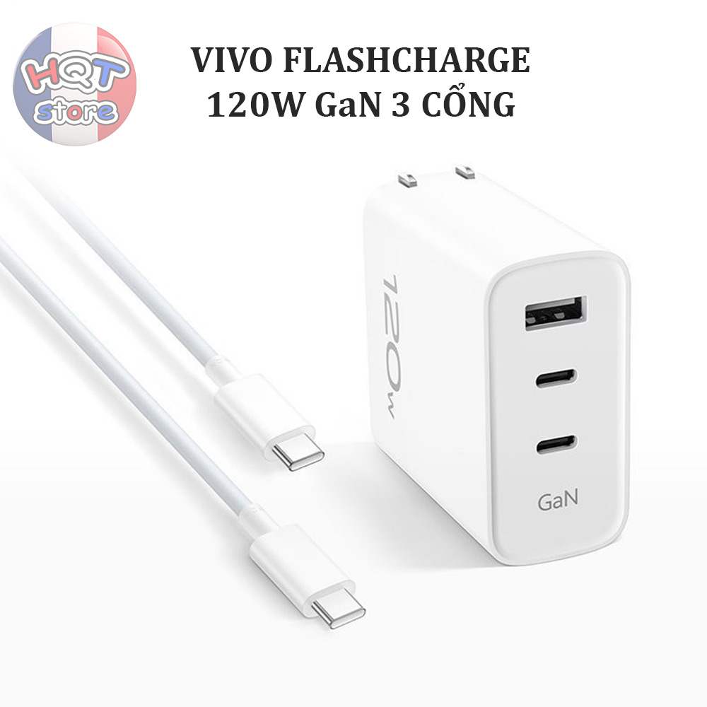 Bộ củ cáp sạc nhanh Vivo FlashCharge 120W GaN 3 cổng chính hãng