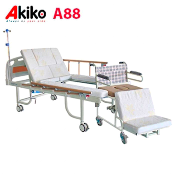 Giường y tế 3 tay quay Akiko A88 có bô vệ sinh, bàn ăn