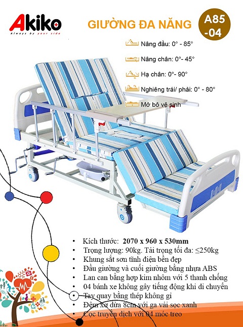 Giường bệnh nhân đa năng 5 tay quay Akiko A85