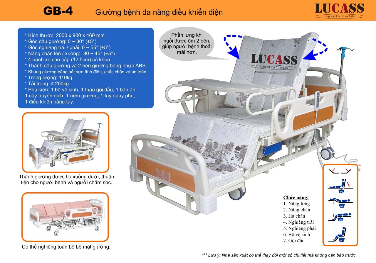 Giường bệnh nhân đa năng Lucass GB 4​​​​​​​- giường y tế chạy điện