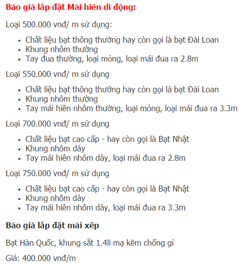 báo giá mái hiên di Äá»ng