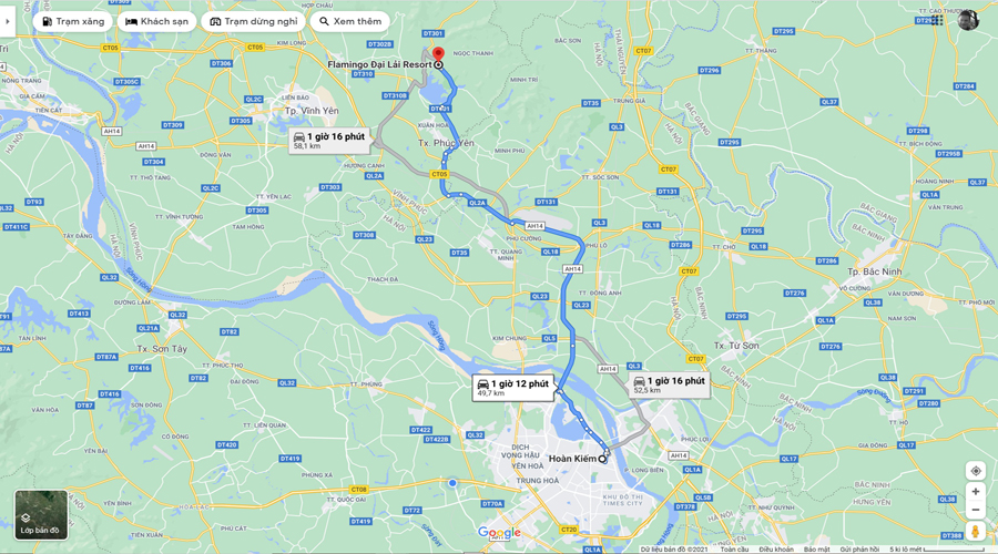 hướng dẫn đường đi flamingo đại lải resort ảnh google maps