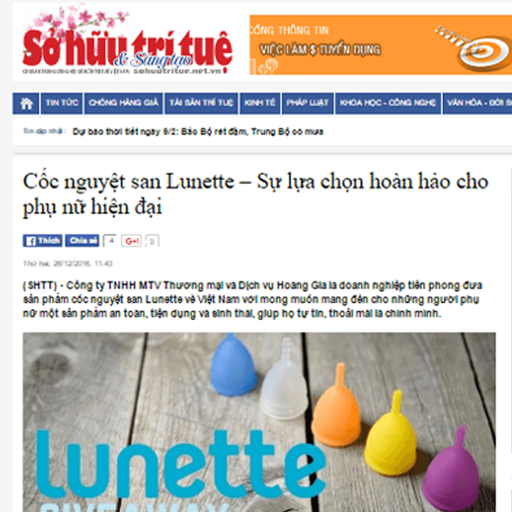 Hoàng Gia - Lunette Cup trên tạp chí Sở hữu trí tuệ & Sáng tạo Việt Nam