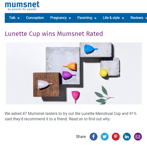 Lunette được Mumsnet - website lớn nhất Vương quốc Anh bình chọn là SP tốt nhất