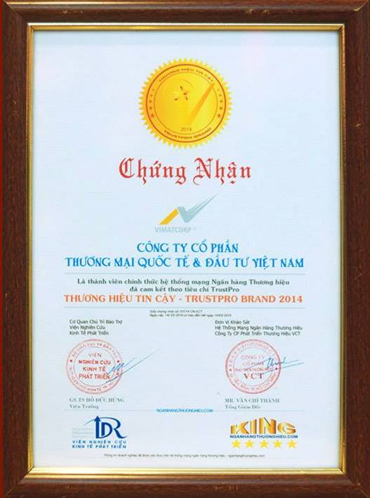 Giấy chứng nhận Trustpro Brand 2014