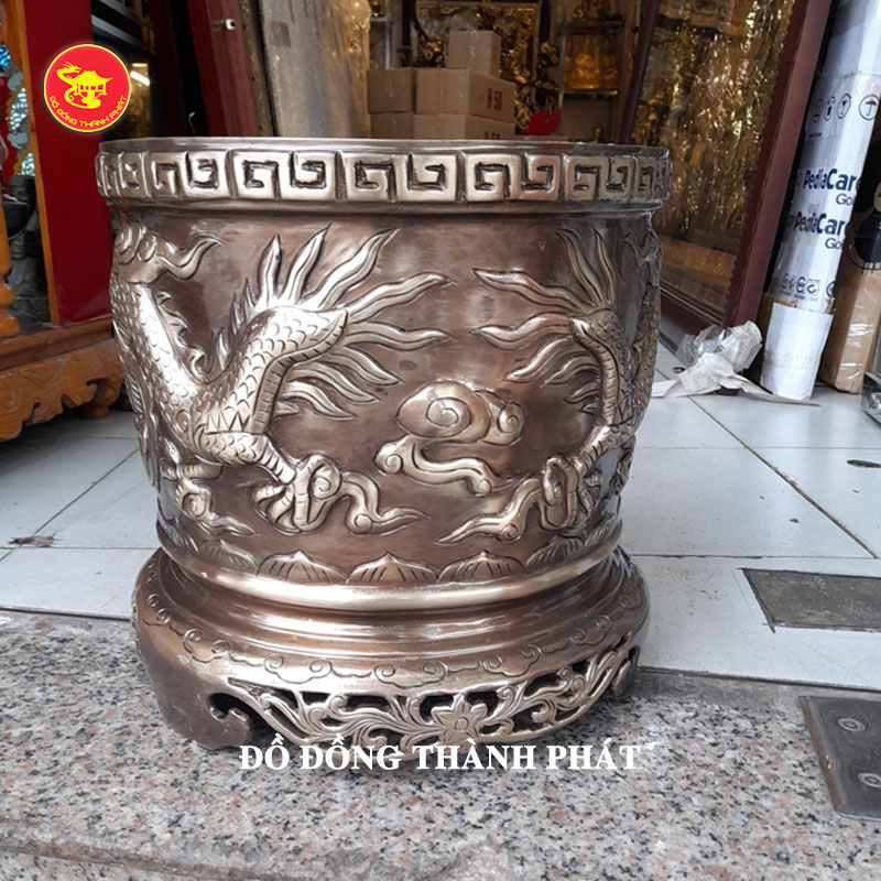 Bát hương đồng đỏ song long chầu nguyệt cỡ nhỏ