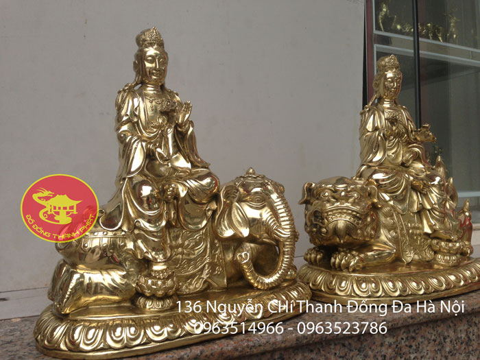 Bộ tượng phật đồng  " Bồ tát Văn Thù + Phổ Hiền Bồ tát ".