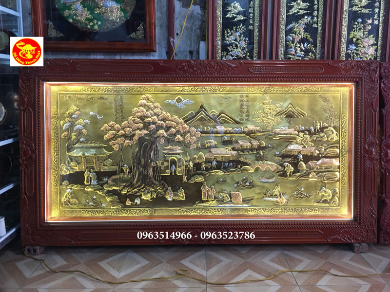 Tranh cội nguồn quê hương bằng đồng có đèn led