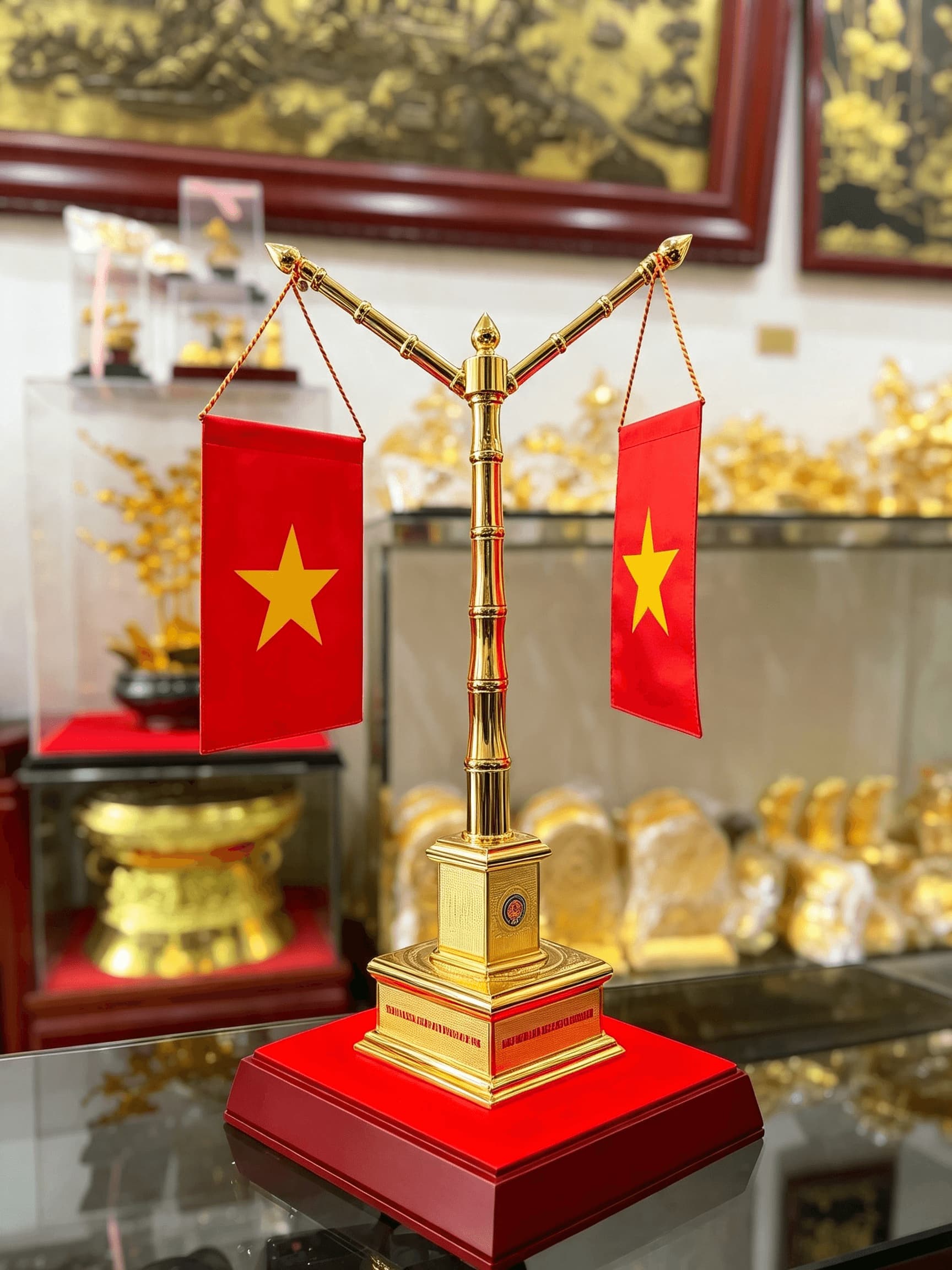 Cột Cờ đặt trên bàn làm việc, thể hiện lòng tự hào dân tộc, đón nhận bình yên và sự nghiệp thăng tiến