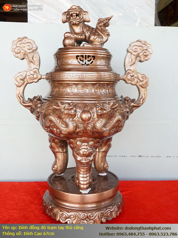 Bộ Ngũ Sự Bằng Đồng Đỏ Song Long Chầu Nguyệt Cao 67cm Đẳng Cấp