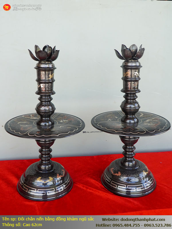 Đẳng cấp bộ ngũ sự khảm ngũ sắc Song Long đại 73cm (Hạc 81, Nến 62)