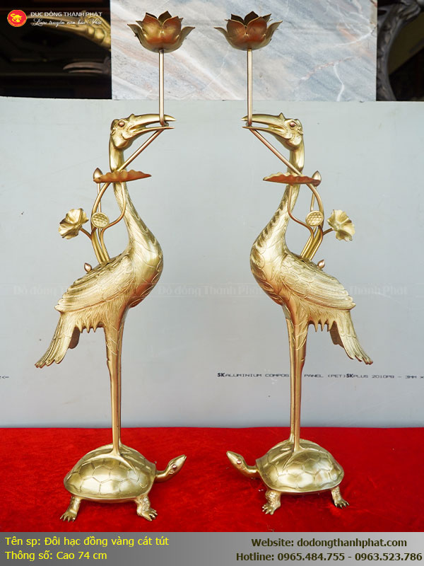 Bộ ngũ sự bằng đồng cát tút Song Long chầu Nguyệt cao 67 cm