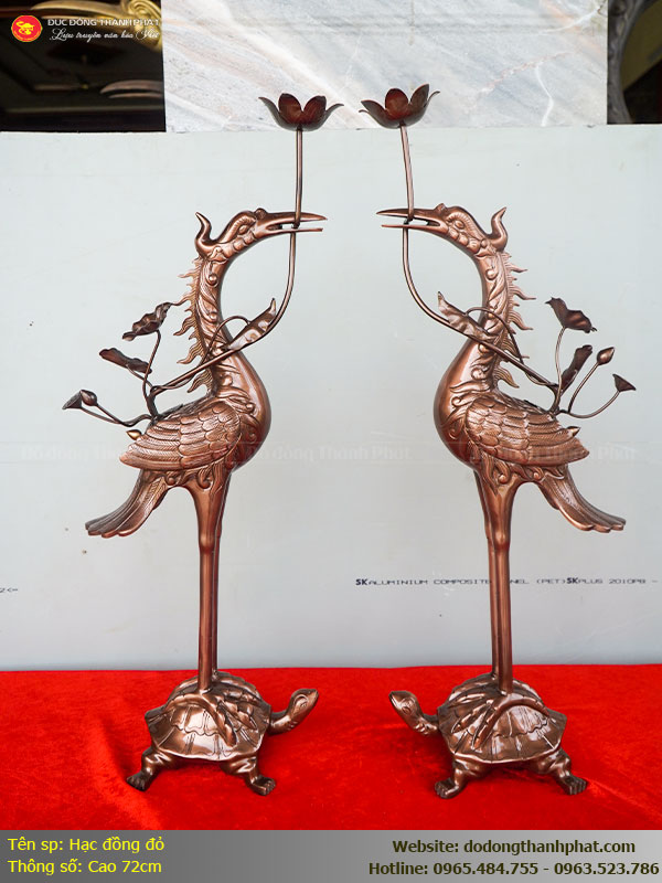 Ý nghĩa biểu tượng hạc cưỡi rùa "Thọ đội Thọ" trong bộ tam sự đồng đỏ cao cấp