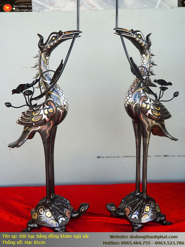 Đẳng cấp bộ ngũ sự khảm ngũ sắc Song Long đại 73cm (Hạc 81, Nến 62)