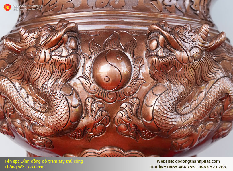 Ý nghĩa phong thủy họa tiết Song Long Chầu Nguyệt trên đỉnh đồng đỏ