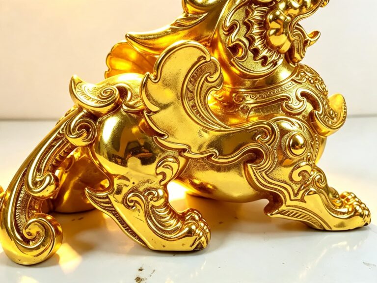 Tỳ Hưu — chi tiết hoa văn trên thân được chạm khắc tinh xảo đối xứng, tôn lên vẻ đẹp và giá trị nghệ thuật