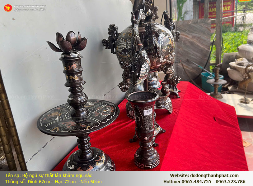 Cách phân biệt bộ ngũ sự bằng đồng khảm ngũ sắc hàng kỹ và hàng chợ kém chất lượng