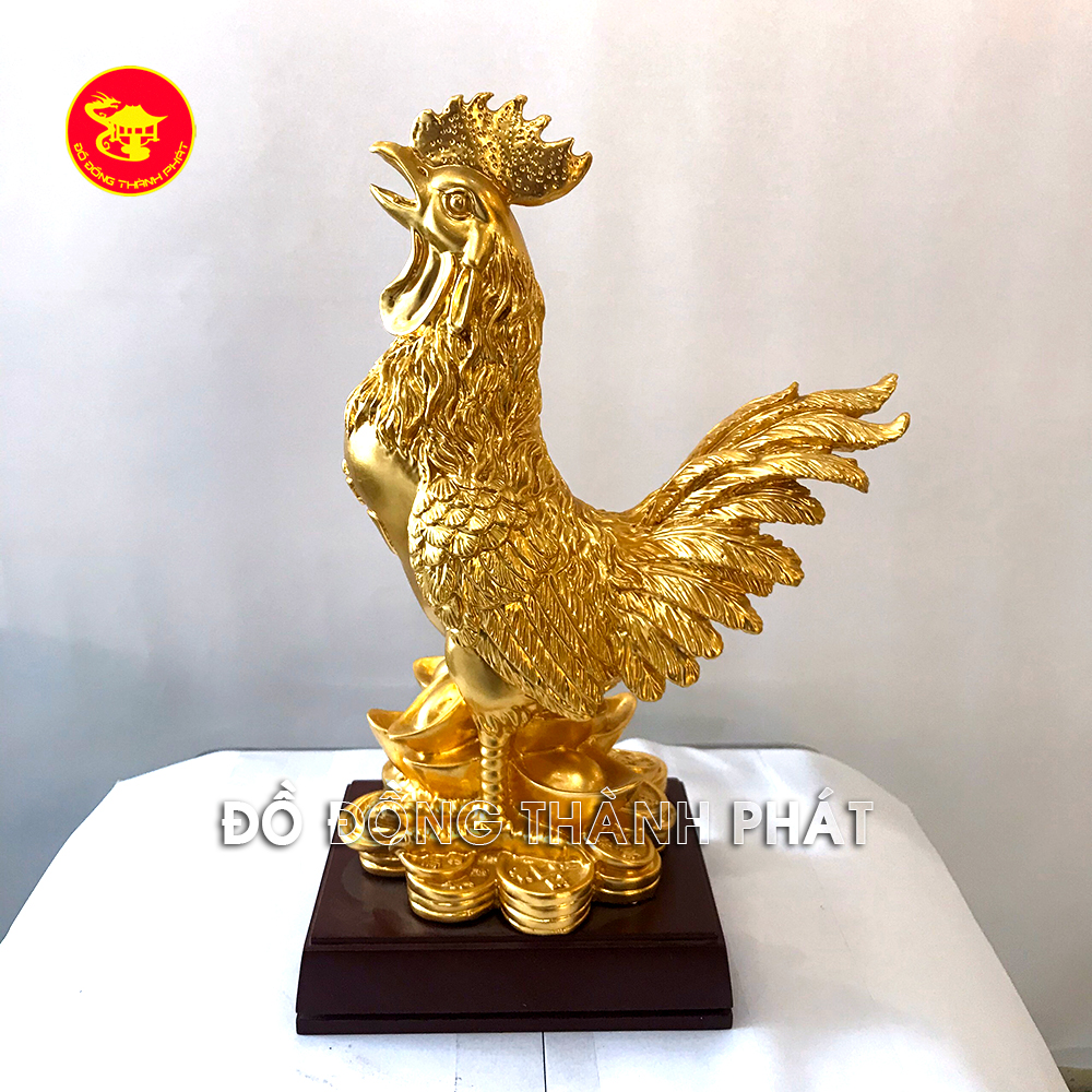 Tượng Đồng gà Chiêu Tài Lộc Mạ Vàng 24k.