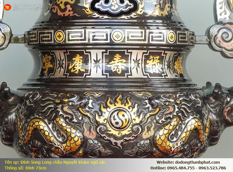 Ý nghĩa hình tượng Song Long chầu Nguyệt trên đỉnh đồng khảm ngũ sắc đại 73cm Thành Phát