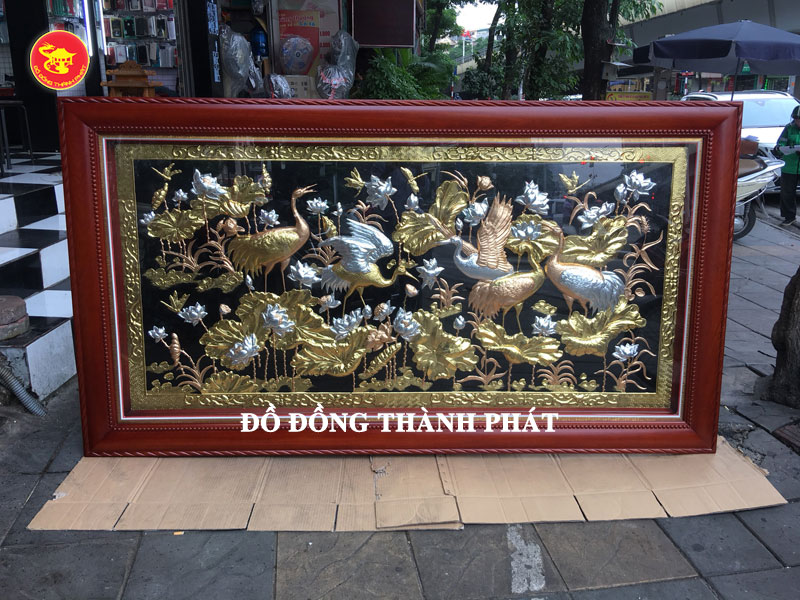 tranh đồng sen hạc tam khí