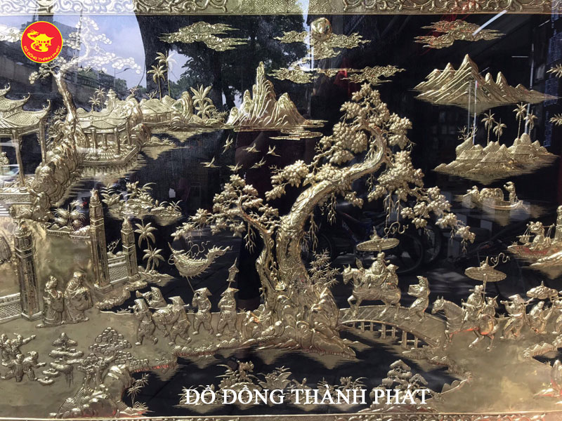 Tranh vinh quy bái tổ bằng đồng vàng cao cấp