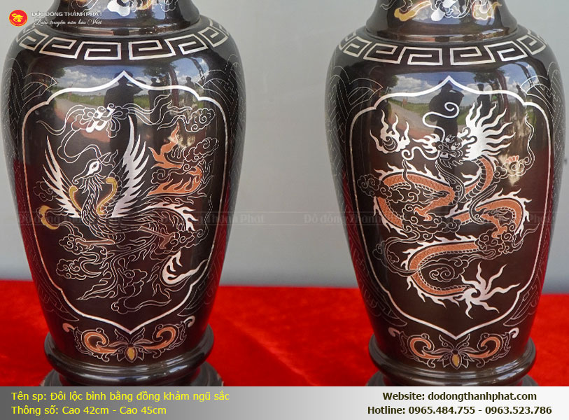 Ý nghĩa phong thủy Long Phụng xum vầy trên dáng lọ lộc bình khảm ngũ sắc