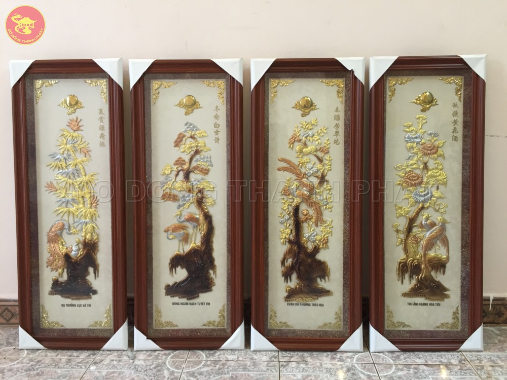 Tranh đồng tứ quý hun giả cổ nền trắng