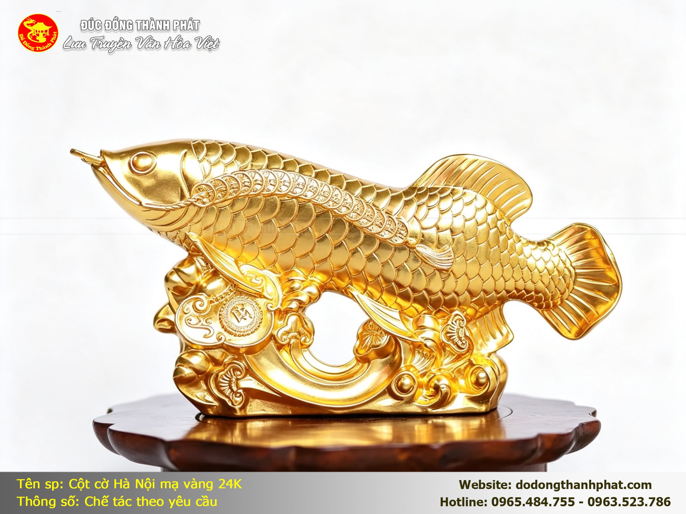 Tượng Cá Rồng Bằng Đồng Dát Vàng 24K Cao Cấp