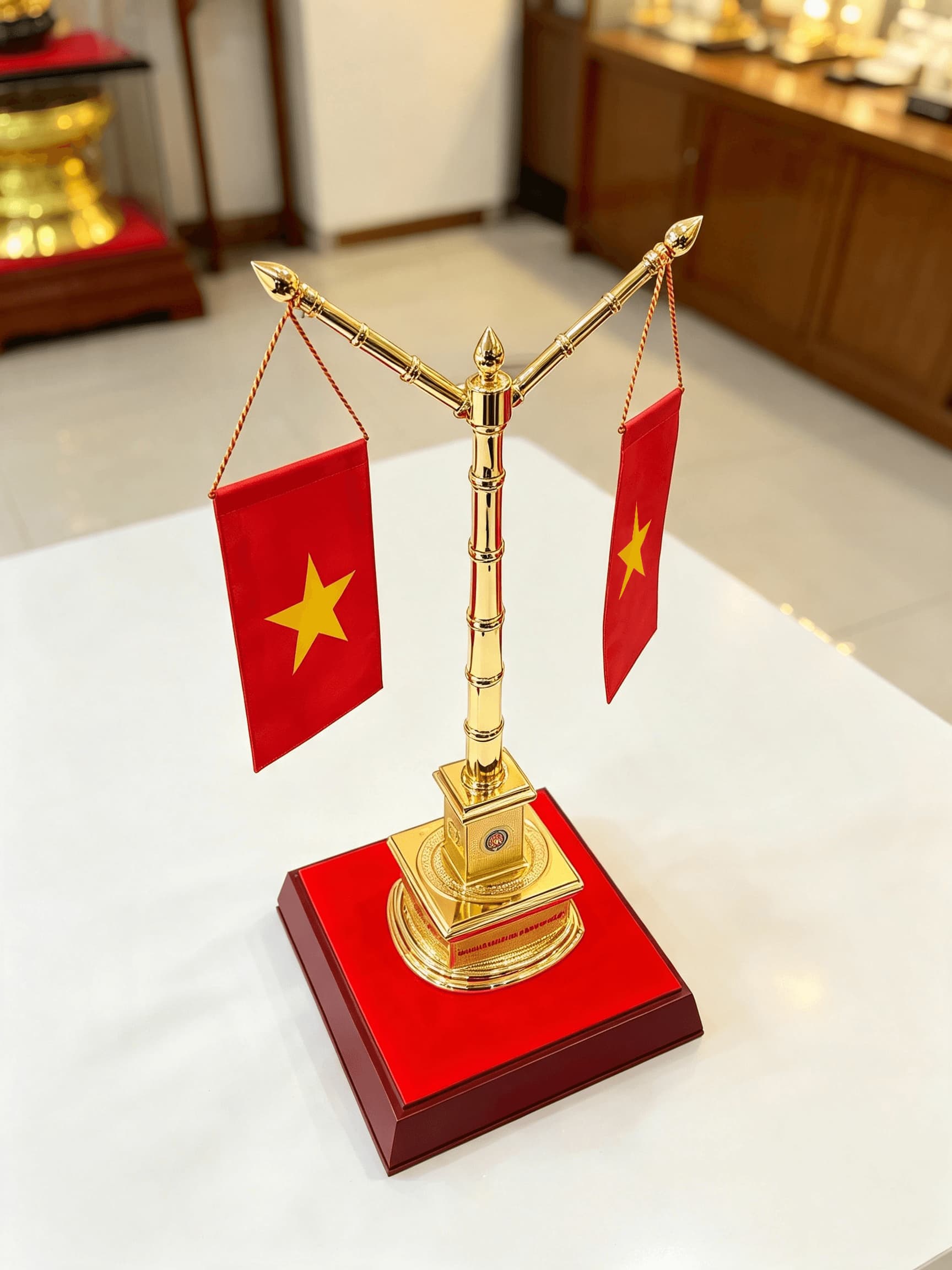 Cột Cờ Bằng Đồng Mạ Vàng 24K để bàn làm việc