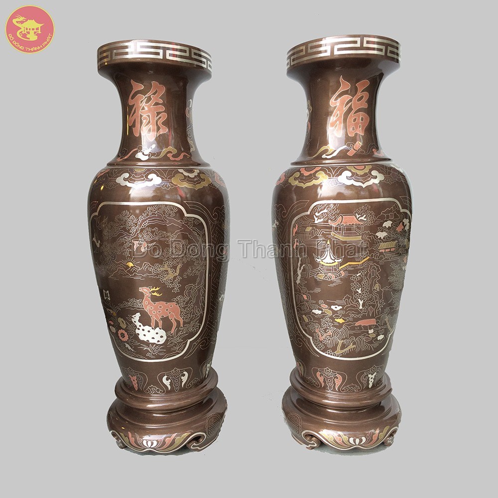 Lọ hoa bằng đồng khảm tam khí
