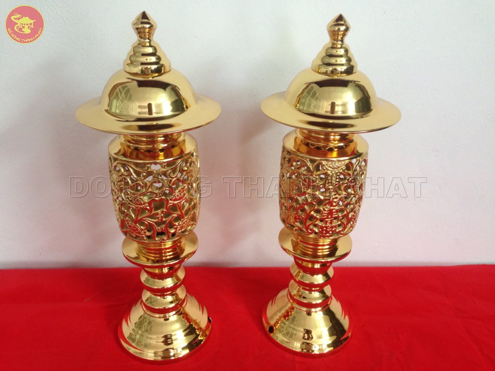 Đèn Phật quang phổ chiếu quả dứa mạ vàng 24k cao 42 cm