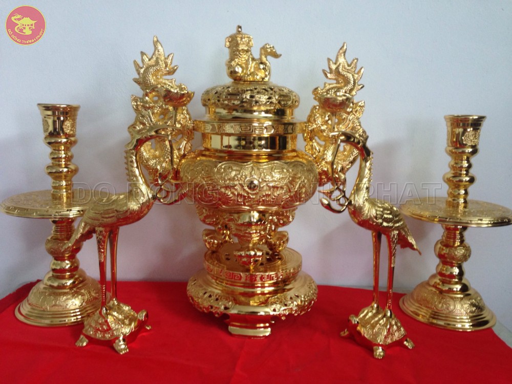 Bộ ngũ sự bằng đồng mạ vàng 24k cao 56 cm