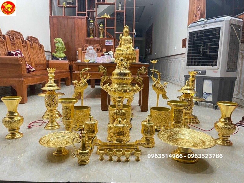 Bộ đồ đồng dát vàng 9999 đầy đủ cao 60 cm