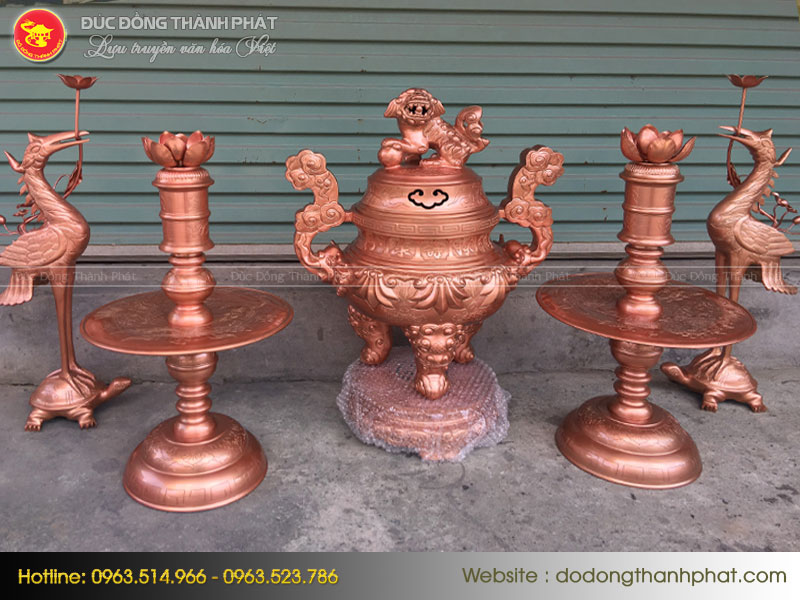 Bộ ngũ sự bằng đồng đỏ cao 45 cm