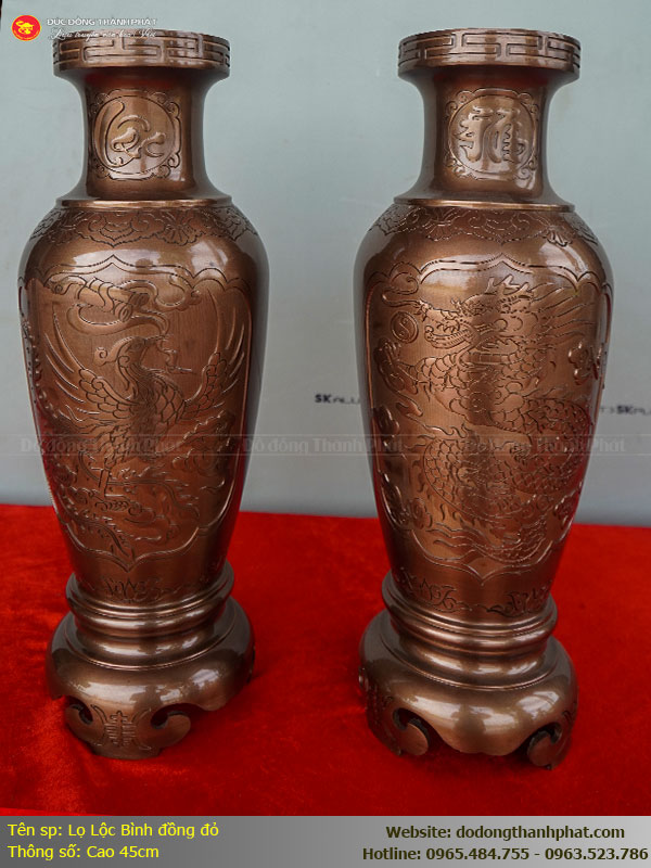 Đôi Lọ Hoa Bằng Đồng Đỏ Chạm Rồng Phượng – Đẳng Cấp Đồ Thờ Thủ Công Truyền Đời