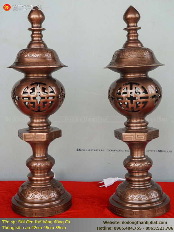 Mẫu đèn thờ bằng đồng đỏ đúc thủ công