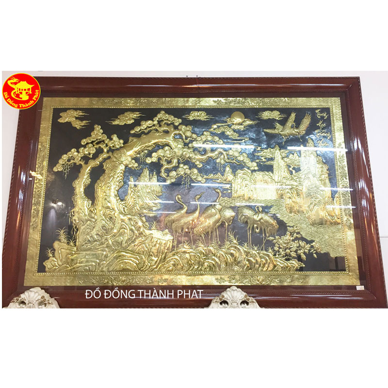 Tranh Đồng Cửu Hạc Trường Tồn Mạ Vàng 24k| Địa Chỉ Bán Tranh Đồng Đẹp