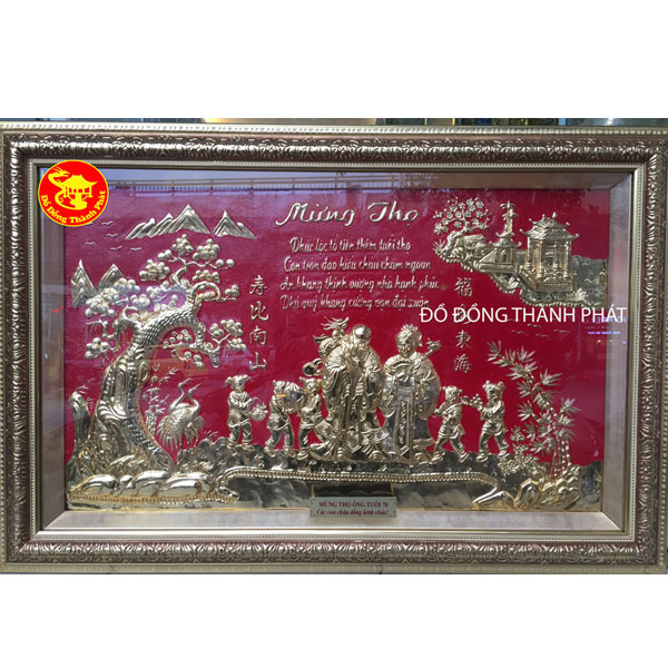 Tranh Đồng Mừng Thọ Song Cụ| Địa Chỉ Bán Tranh Đồng Mạ Vàng Đẹp Uy tín