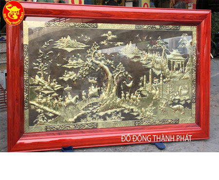 Tranh Vinh Quy Bái Tổ Bằng Đồng Khung Gỗ Hương Đỏ Hun Giả Cổ Cực Đẹp Dài 2,31 m Cho Khách Hoàn Mai Hà Nội